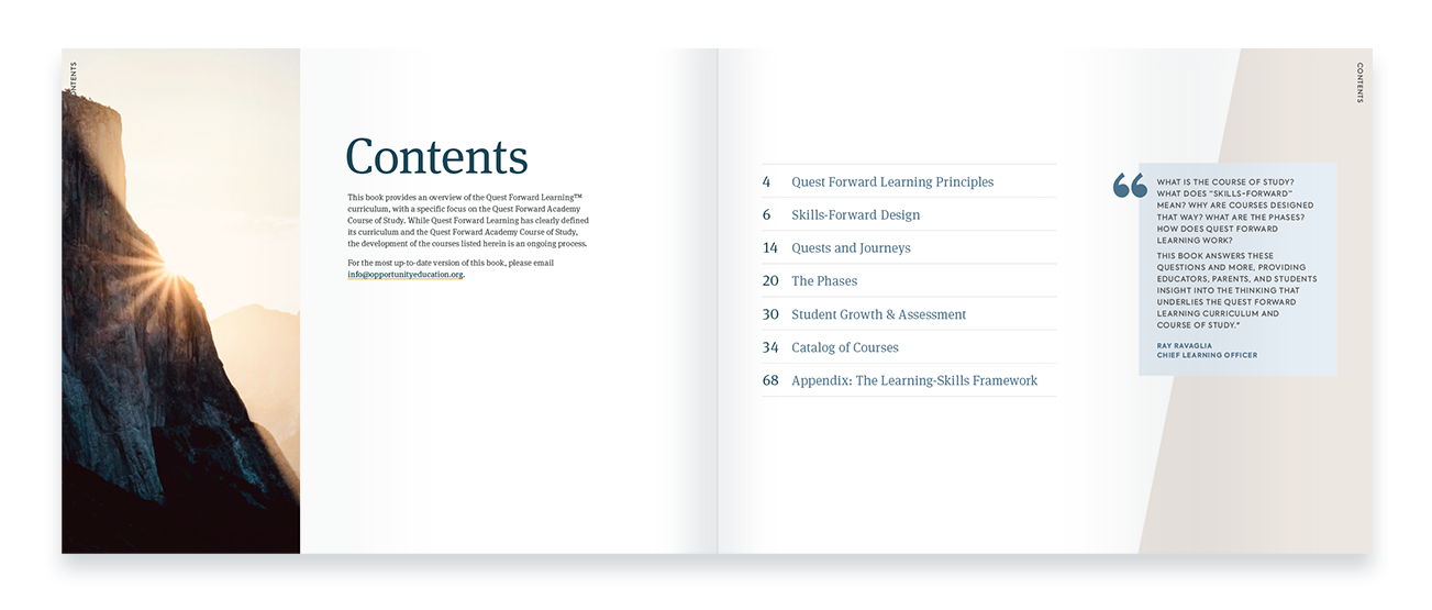 The 2021 Course of Study book is displayed open to a spread containing the table of contents.