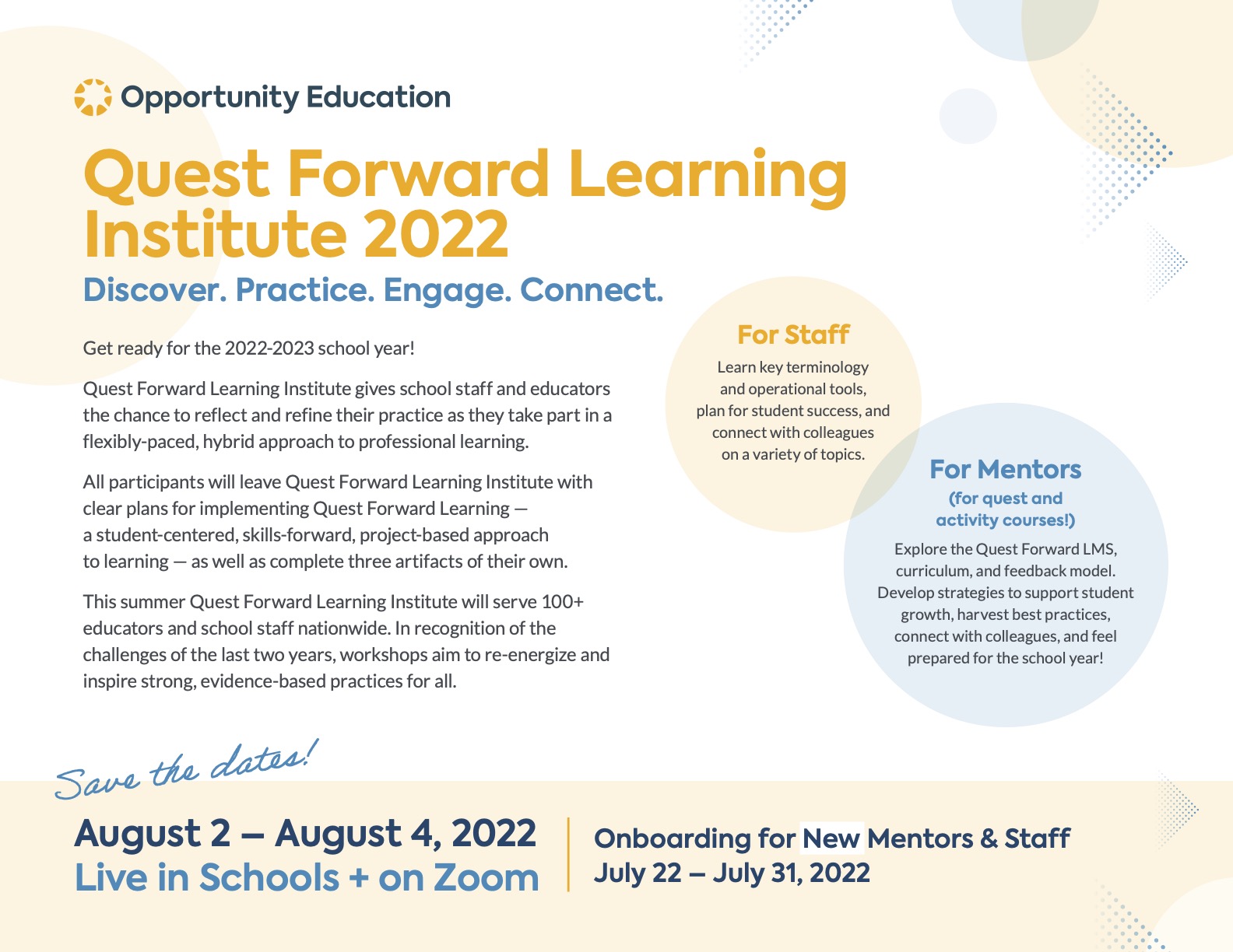 Quest Forward Learning Institute 2022 Save the Date