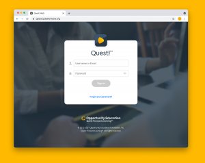 The Quest! web app login screen shown in a window of a Chrome browser.