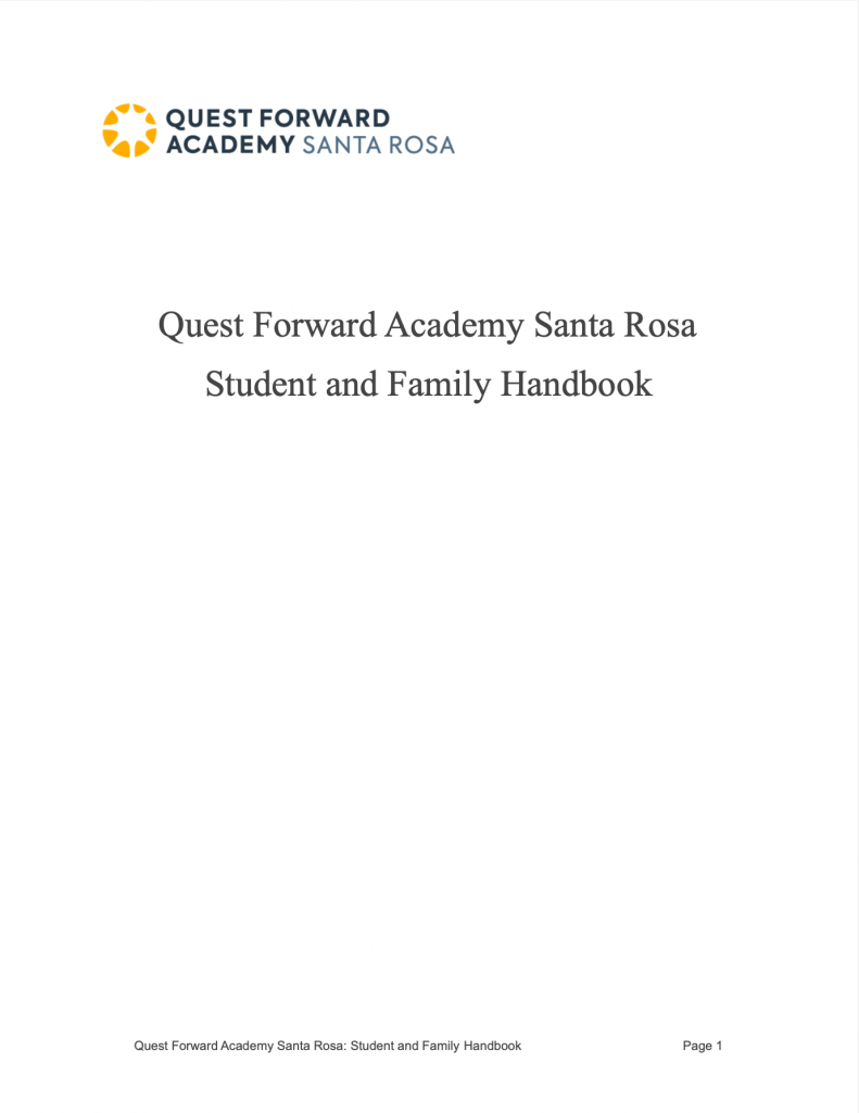 Cover of the Quest Forward Academy Santa Rosa Handbook