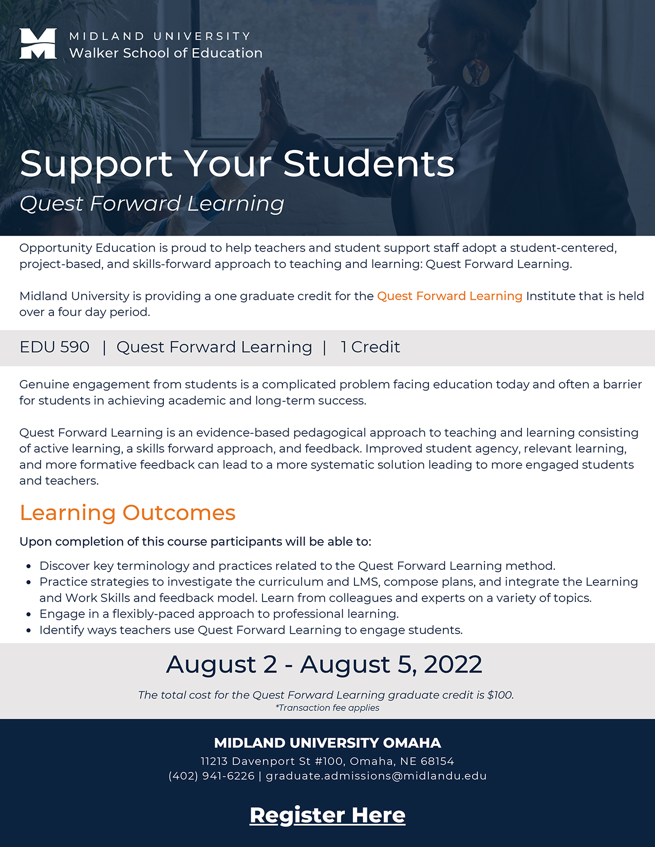 Earn graduate credit from Midland University for participating in Quest Forward Learning Institute!