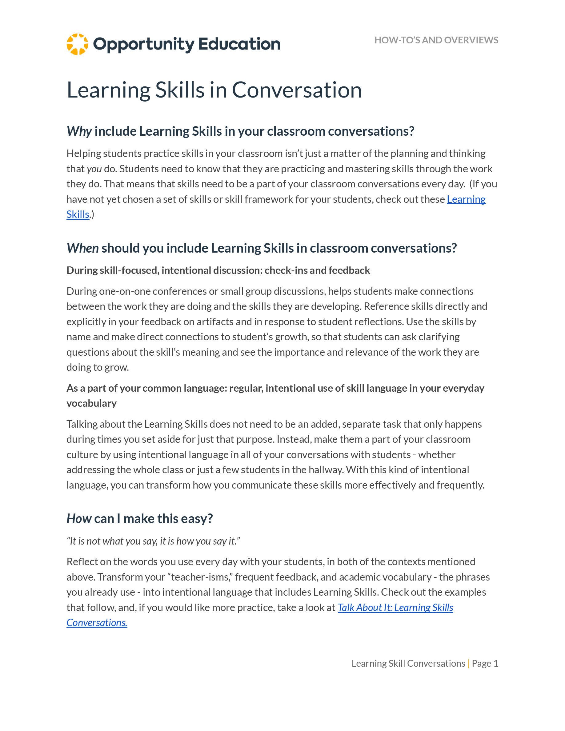 Learning Skills in Conversation